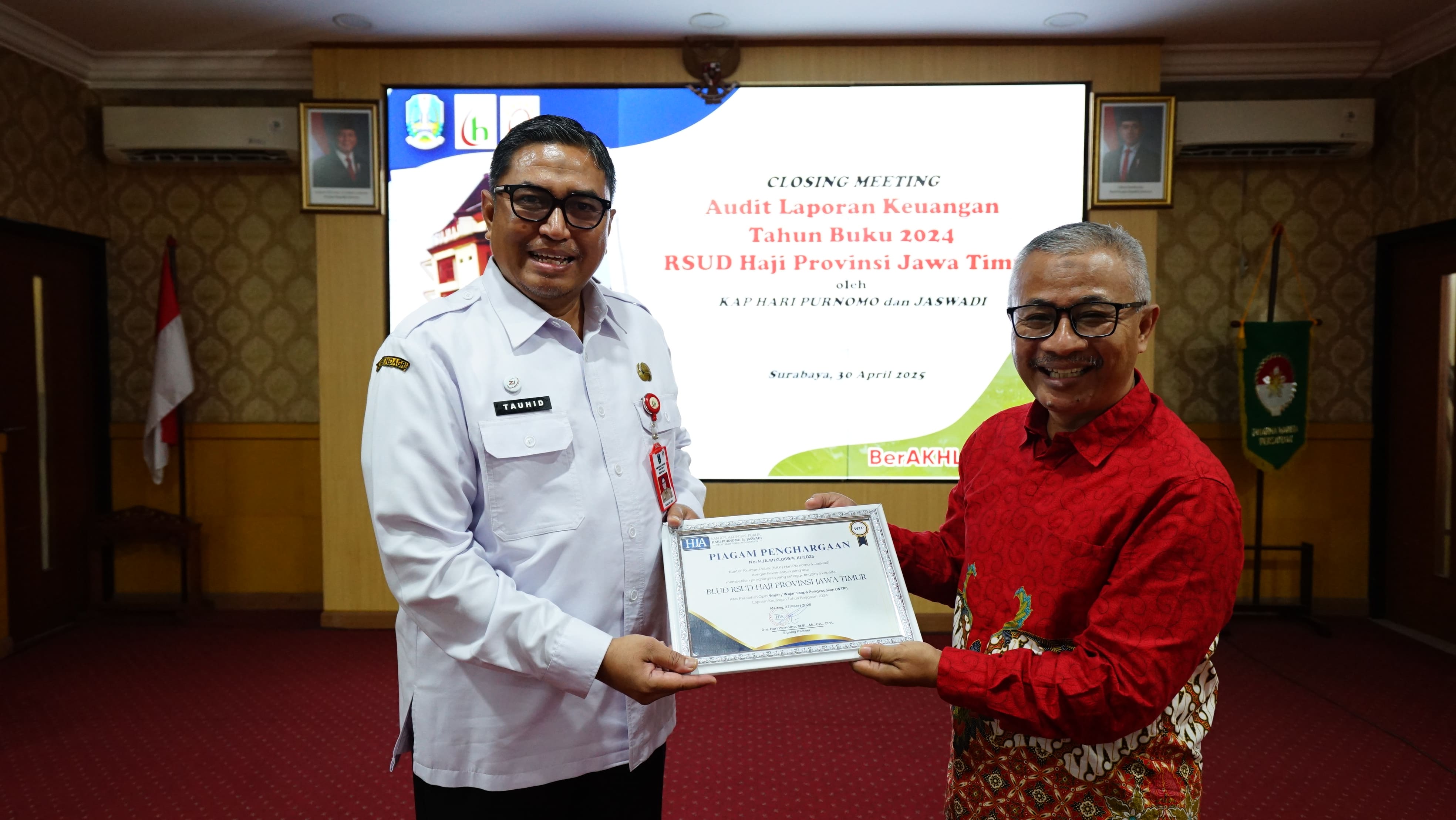 RAIH WTP TIGA KALI BERTURUT TURUT ATAS LAPORAN KEUANGAN, RSUD HAJI SEMAKIN BAIK DALAM MENGELOLA KEUANGAN